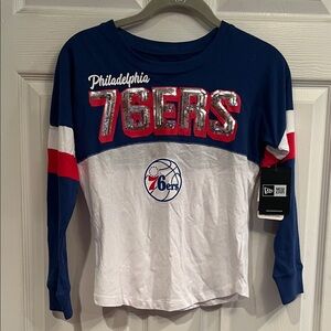 New Era Kids 76ers Gurls size 7/8 Long Sleeve Tee - Blue, White, Red